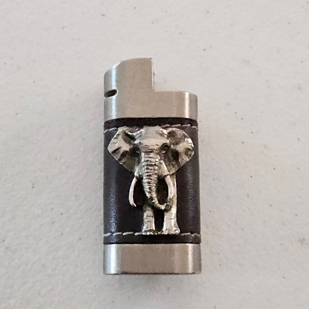 Vintage Elephant Torch Lighter Holder Leather Wrapped Metal South Africa